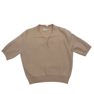 Cream Polo Knit Boxy Fit Cropped Tan Sweater